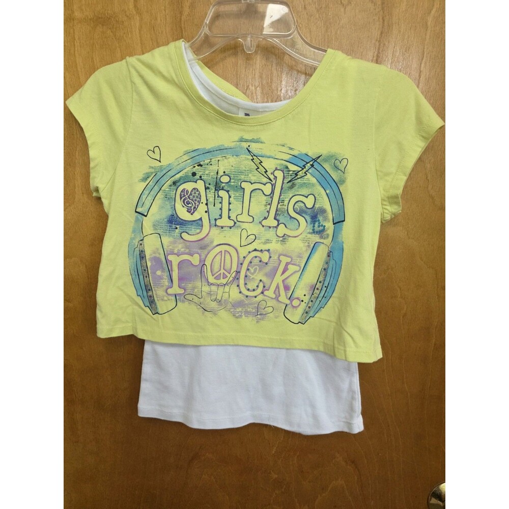 Girls Miss Attitude Girls rock yellow Layered short Sleeve Size L